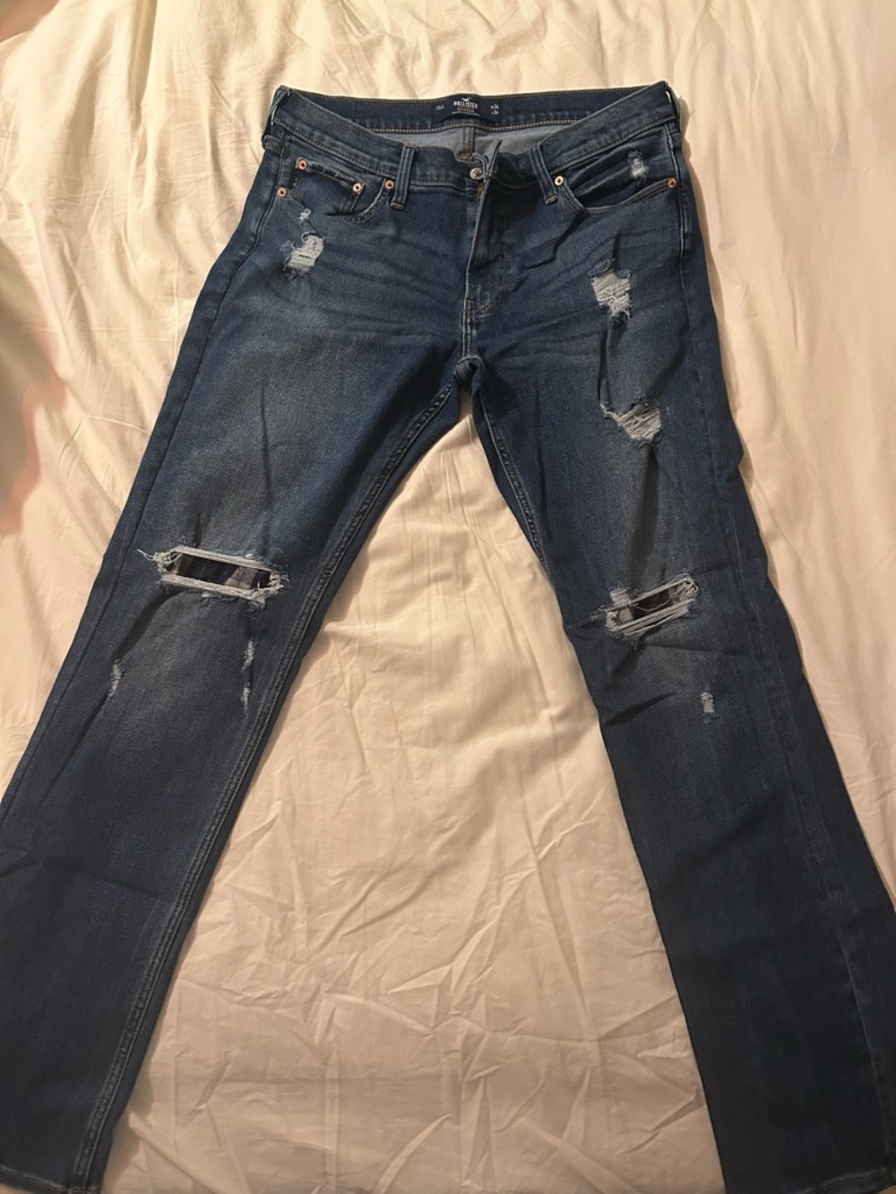 Hollister Men’s Slim-Straight Blue Distressed Jeans